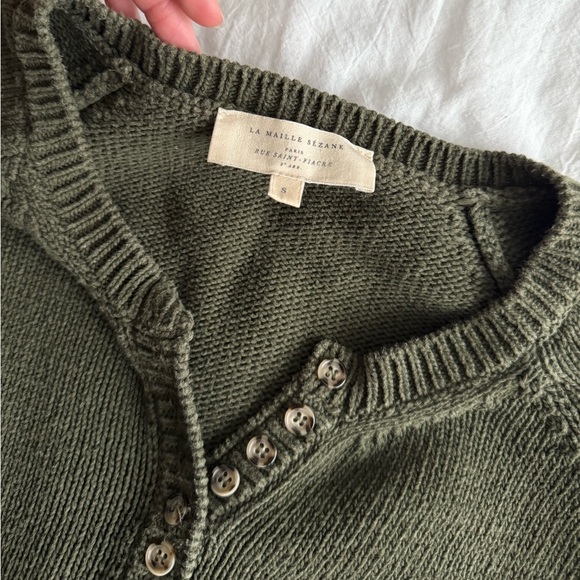 Sezane Olive Green Crew Neck Sweater - Picture 4 of 8
